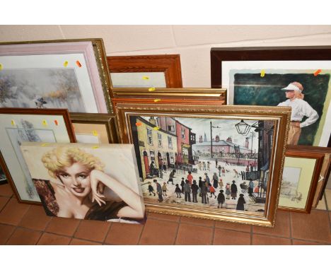 A QUANTITY OF DECORATIVE PRINTS ETC, to include an open edition L.S. Lowry print 'A Procession', Glenda Rae cottage prints, D