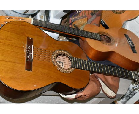 THREE ACOUSTIC GUITARS, comprising a Hokada guitar model 3182 (some chips and knocks to edges, part of decal missing), a BM C