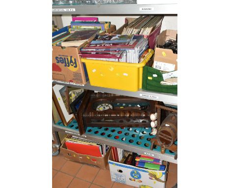SIX BOXES OF BOOKS, FRAMED PICTURES AND MISCELLANEOUS SUNDRIES, to include a large quantity of cutlery, Aston Villa programme