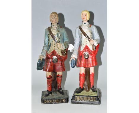 TWO DRAMBUIE WHISKY ADVERTISING FIGURES, depicting Bonnie Prince Charlie, one ceramic and one chalkware, height approximately
