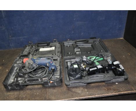 AN AEG SBE630RX 240V DRILL in case and a Hitachi DV18CL2 cordless drill with case, two batteries and charger (both PAT pass a