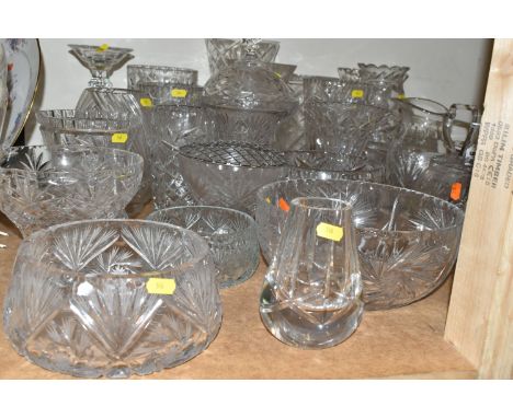 CUT GLASS BOWLS AND VASES ETC, to include fruit bowls, rose bowl, 16cm Bohemia crystal candlestick, a St Louis crystal water 