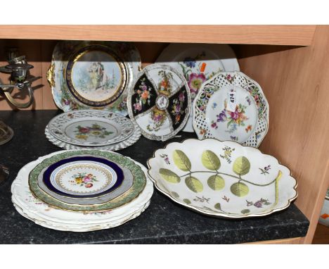 A GROUP OF NAMED CERAMICS, comprising a Royal Worcester dish 'Blind Earl' pattern, a Dresden porcelain  plate with floral des