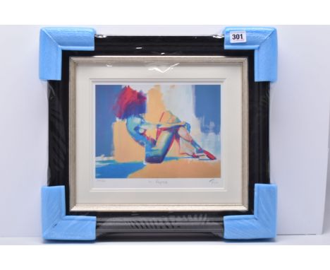 TOBY MULLIGAN (BRITISH 1969) 'IN REPOSE', a signed limited edition print on paper depicting a colourful nude female figure, 3