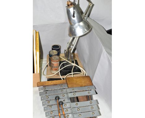 A GLOCKENSPIEL, AN ANGLEPOISE LAMP, EDISON PHONOGRAPH CYLINDER ROLLS AND RECORDS, comprising glockenspiel with twenty one bar