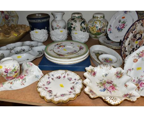 A COLLECTION OF NAMED DECORATIVE CERAMICS ETC, to include Royal Crown Derby  - two Royal Antoinette wavy edge plates (one is 