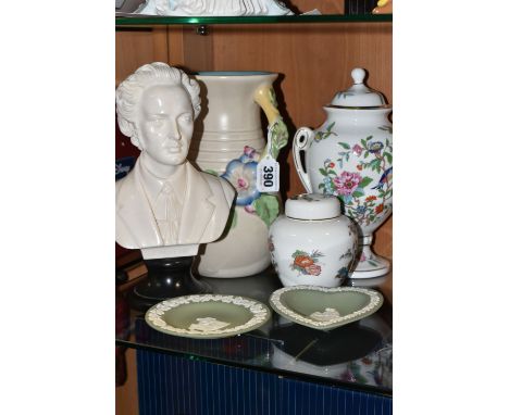 A CLARICE CLIFF 'MY GARDEN' VASE, OTHER CERAMICS AND A RESIN BUST, comprising a Clarice Cliff for Newport Pottery 'My Garden'