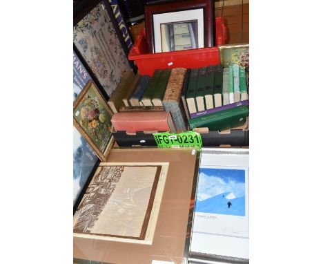TWO BOXES OF ANTIQUARIAN BOOKS AND FRAMED PICTURES, to include volume II Cyclopaedia of Useful Arts, edited by Charles Tomlin