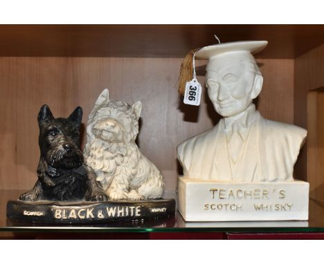 TWO SCOTCH WHISKY ADVERTISING FIGURES, comprising  a white ceramic 'Teacher's Scotch Whisky' advertising bust of a teacher, w