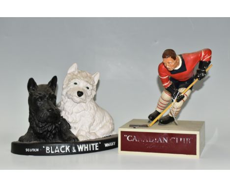 TWO WHISKY ADVERTISING FIGURES, comprising a plastic 'Canadian Club' whisky display figure of an ice hockey player by Hancock