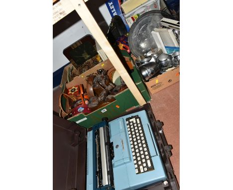 FOUR BOXES AND LOOSE METAL WARES AND SUNDRY ITEMS, to include stainless steel tableware including boxed cutlery, brands to in