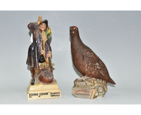A SCOTCH WHISKY ADVERTISING FIGURE AND DECANTER, comprising  a chalkware 'Long John Scotch Whisky' advertising figure of the 