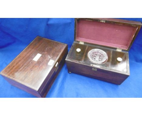 A REGENCY ROSEWOOD TEA CADDY AND A ROSEWOOD BOX