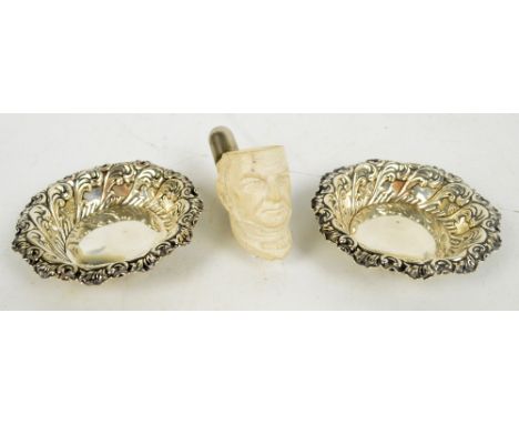 A pair of late Victorian hallmarked silver circular pin dishes with repoussé foliate motifs, Fenton Brothers, Sheffield 1895,