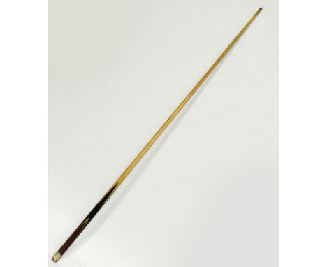 A Fred Davis snooker cue inscribed "Champion Fred Davis Cue" to the handle, in metal case, inscribed "JBB WPRG", length of ca
