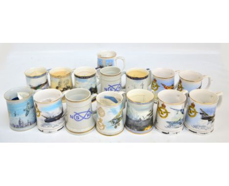 A collection of various predominantly Royal Doulton ceramic mugs transfer decorated with WWII related images to include "Oper