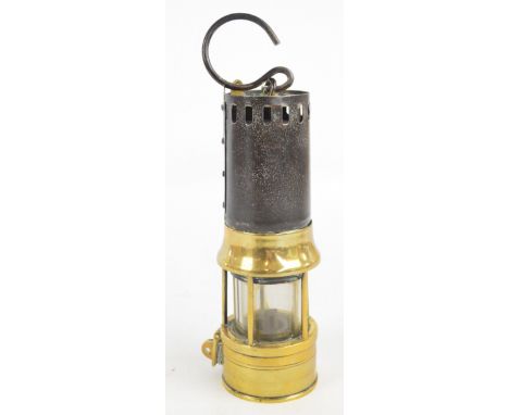 A Richard Johnson Clapham & Morris Ltd of Manchester & Liverpool Marsaut safety miner's lamp, height 23cm (one ring to the to