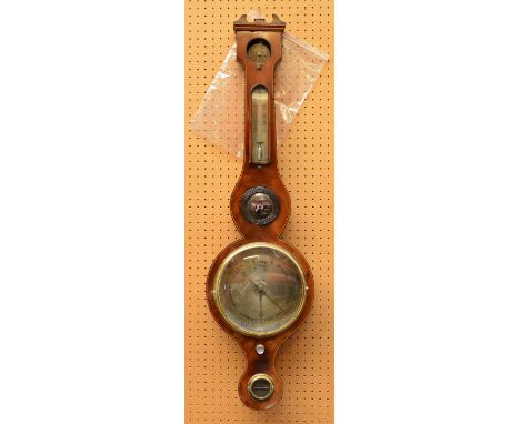 A 19th century mahogany and inlaid five dial barometer/thermometer, height 95cm.
