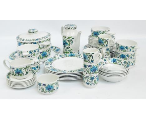 A Midwinter "Spanish Garden" pattern decorated six setting dinner and tea set, after a design by Jessie Tait, comprising dinn