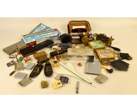 A mixed lot of collectors' items including a cased chromed gentleman's vanity set, an engine turned decorated cigarette box, 