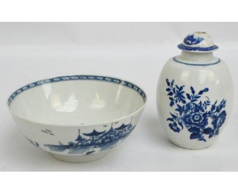 A 19th century Worcester jar/tea caddy and associated cover painted with floral sprays (cover af), height 13.5cm, and a furth