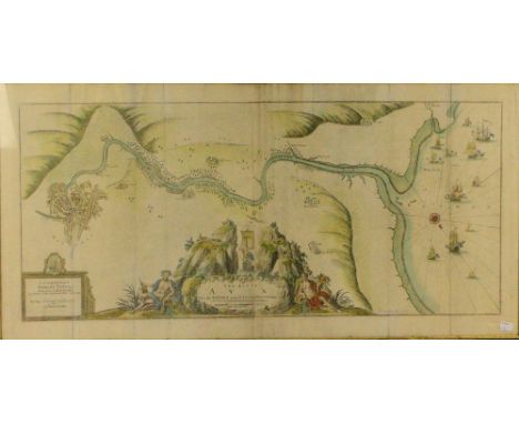 After JOHN OGILBY; a 17th century and later coloured "The Road From York to Lancaster" map, 35 x 45cm, and four 17th century 
