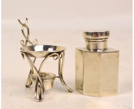 An American sterling silver small tea caddy of hexagonal form, Tiffany & Co, height 6.5cm, and a Victorian hallmarked silver 