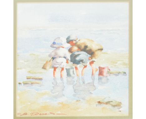 BERNARD MCDONALD (born 1944); watercolour, children playing at the beach, signed lower left, 23 x 18cm, framed and glazed. (D