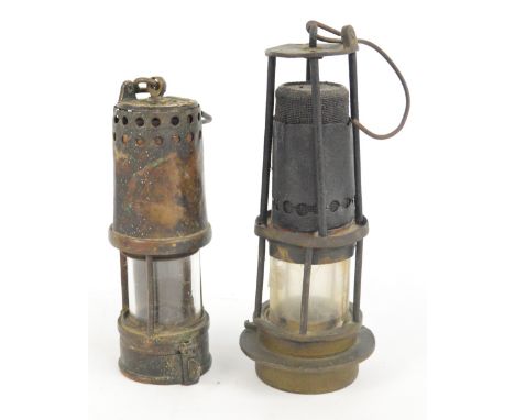 A Richard Johnson Clapham & Morris of Manchester Marsaut miner's safety lamp, height 20cm, and a further unnamed Muesler type