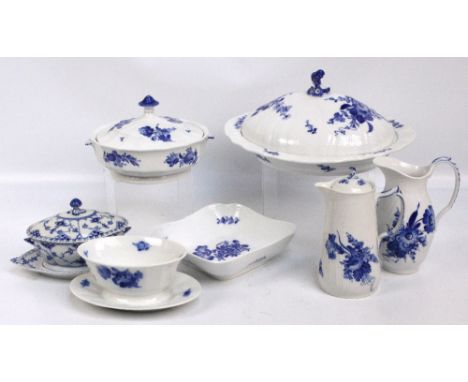 A Royal Copenhagen porcelain oval floral decorated meat plate and dome, length 34cm, a similar circular tureen and cover, a s