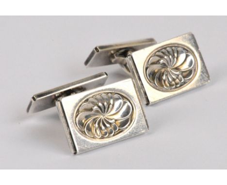 GEORG JENSEN; a pair of 925 standard silver cufflinks of rectangular form with oval floral motifs, design 59A, designed by He