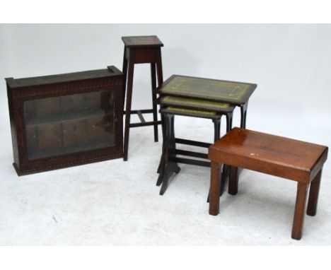 A nest of tables, a jardinière stand, a bidet (lacking ceramic insert) and a cupboard of small proportions (4).
