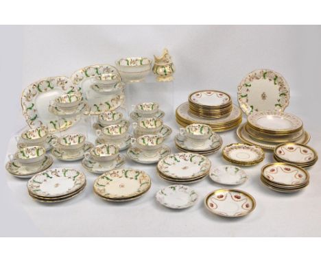 A Royal Albert Crown China floral and gilt Greek key decorated part tea set comprising saucers, shallow dessert bowls and a s