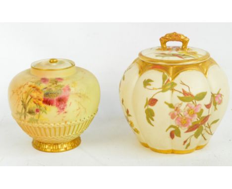 A Royal Worcester ivory porcelain jar and cover of lobed squat globular form, overall hand painted and gilt heightened with f