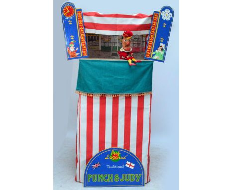 A full size Punch and Judy tent with board announcing "Prof. Lazarus Traditional Punch and Judy" with boards either side incl