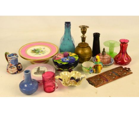 A small group of ceramics including a late 19th century porcelain cabinet plate, floral and gilt bead decoration, retailed by