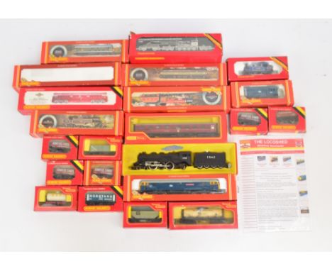A quantity of Tri-ang/Hornby trains including LMS 7178 steam engine, other diesel engines plus rolling stock including Arnold