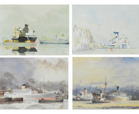WATTS (20th century); watercolour, merchant ships at dock, signed and dated 1984 lower right, 29.5 x 40cm and another waterco