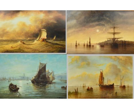 R. CAVALLA; a pair of oils on canvas, shipping scenes, both signed, 50 x 75cm, a further shipping scene by the same artist, o
