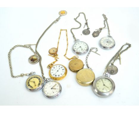 Six electroplated cased open face crown wind pocket watches comprising two Smiths examples and a pair of cased Montine exampl