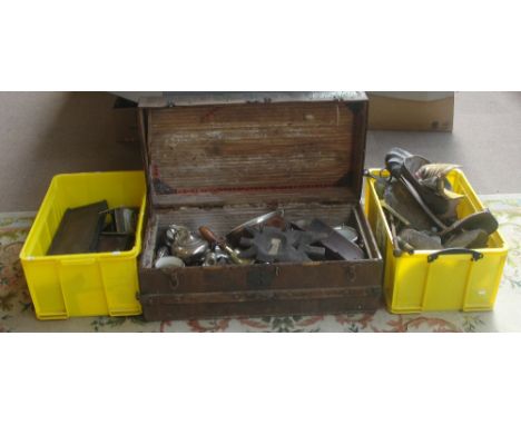 A quantity of modern decorative tribal masks, reproduction armour and weapons, a large quantity of brassware and metalware, a