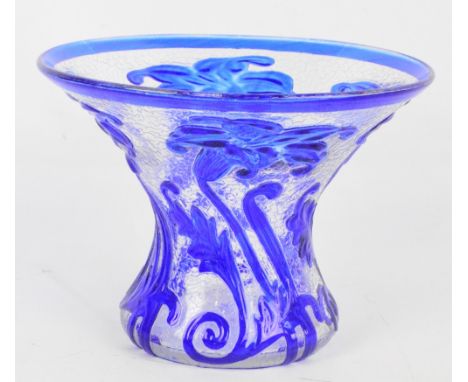 An early 1930s Webb cameo vase of waisted form  with blue and white glass stylised floral decoration, signed Webb, height 16c