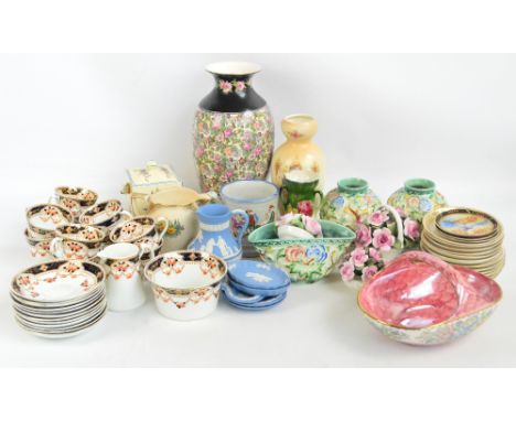 A quantity of mixed ceramics including a Maling "Peony Rose" lustre basket, three pieces of J.H Wood & Co wares decorated in 