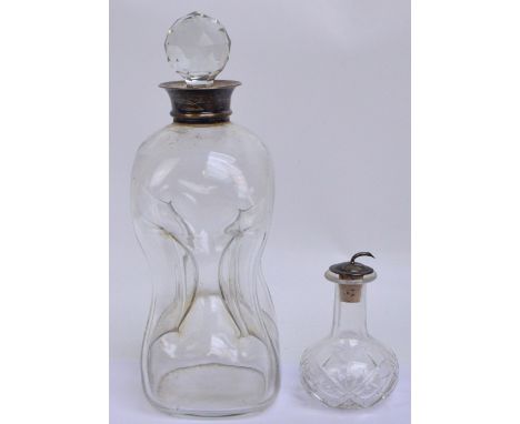An Edward VII hallmarked silver collared clear glass dimpled decanter, Hukin & Heath, London 1903, height 28.5cm (including a