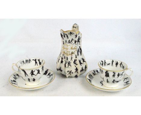 Attributed to STAFFORDSHIRE ELSMORE & FORSTER; a 19th century ceramic jug with fluted baluster body and high loop handle, wit