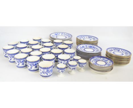 A quantity of Cauldon 7421 patterned blue and white tea wares comprising twelve plates, nineteen cups, twelve saucers, plus f