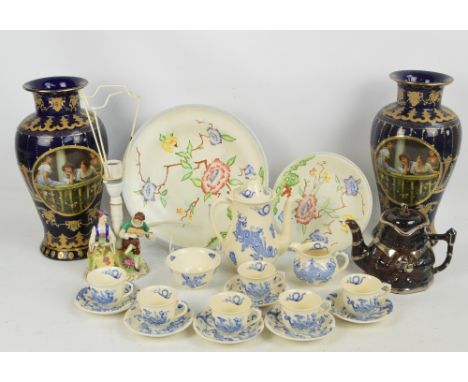A quantity of mixed ceramics including a coffee set in Royal Worcester blue and white Regency ware, Wood & Co Chinese rose pl