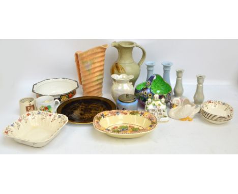 A quantity of mixed ceramics including a Maling lustre basket, a stylised Beswick jug, Shelley lustre ware items, two small R