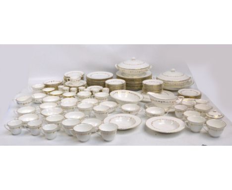 An extensive Royal Worcester "Gold Chantilly" pattern decorated tea and dinner ware comprising two tureens and covers, a larg