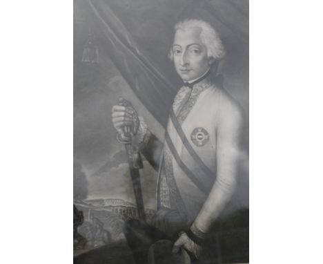 After Kirehoff.  Arch Duke Charles of Austria portrait, mezzotint, published 1801, 50cm x 35cm.